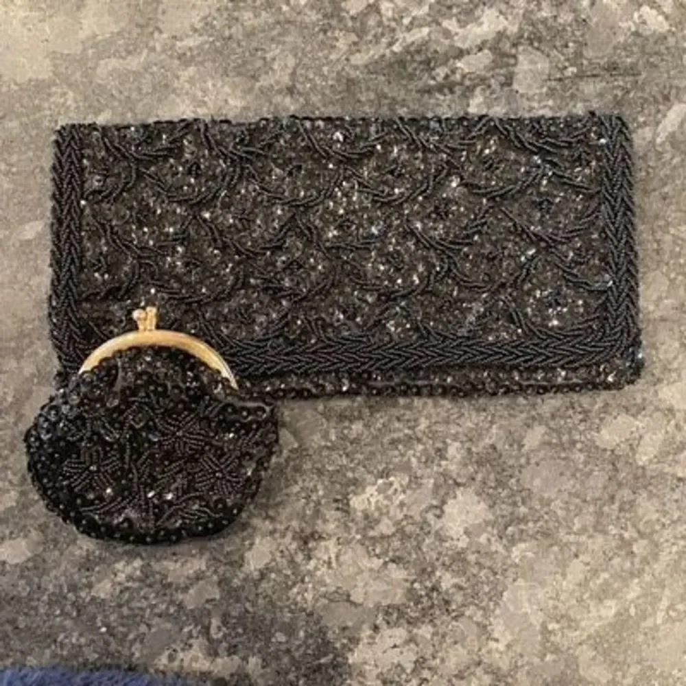 Black Beaded Evening Bag Clutch Coin Purse Hong Kong